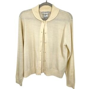 Vintage Pearl Collar Cardigan Sweater Cream Lambswool Blend Feminine‎ Regency